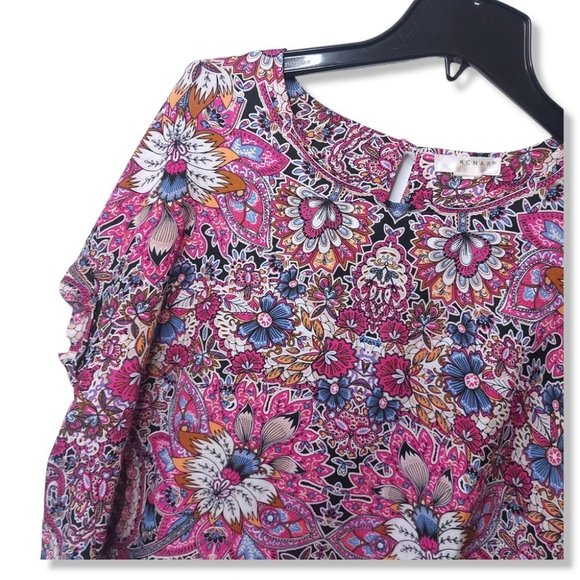 𝅺KENAR Purple Camel Lilac White Floral Paisley Chiffon Blouse - Picture 4 of 5